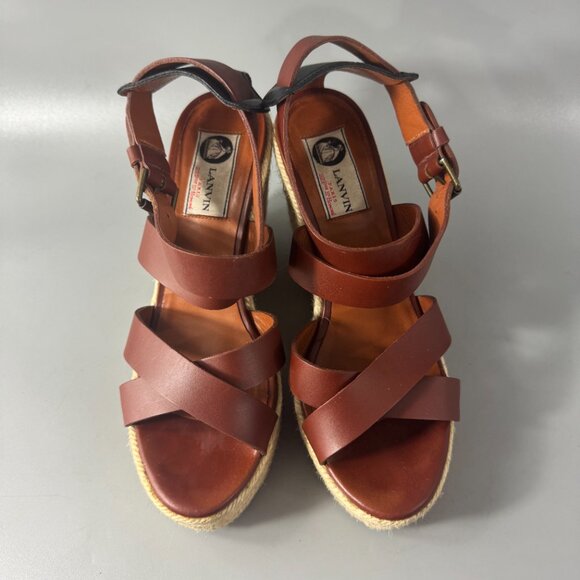 Lanvin Brown Espadrille Wedge Heel Platform Sandals, Size 37 - Picture 4 of 15
